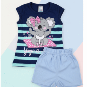 Conjunto Infantil Feminino Coala Yoga is Magic com Short Azul Claro – Conforto e Estilo