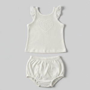 Conjunto Infantil Branco Coração em Renda com Bloomer