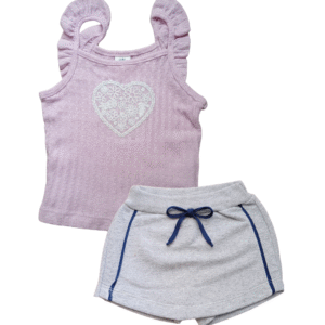Conjunto Infantil Feminino Rosa com Short Saia Cinza para Bebê