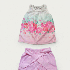 Conjunto Infantil Feminino Floral Rosa com Short Rosa