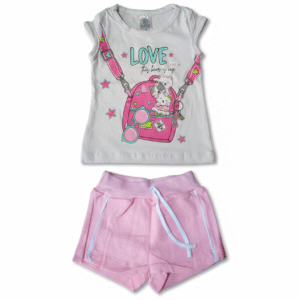 Conjunto Infantil Feminino Love Mochila Rosa com Short Rosa Claro