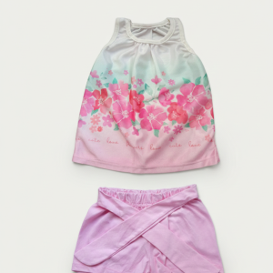 Conjunto Infantil Feminino Floral Rosa com Short Rosa
